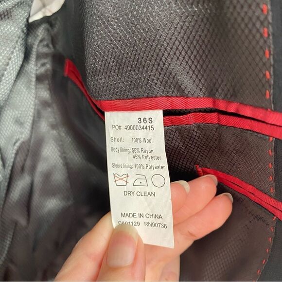 Alfani Men’s 2 button Black Wool Striped Suit Jacket Blazer size 38S - Picture 3 of 6